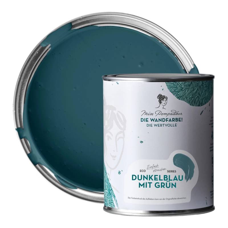 MissPompadour Extramatte Wandfarbe Dunkelblau mit Grün 1L Hochdeckend Spritzfrei von MissPompadour