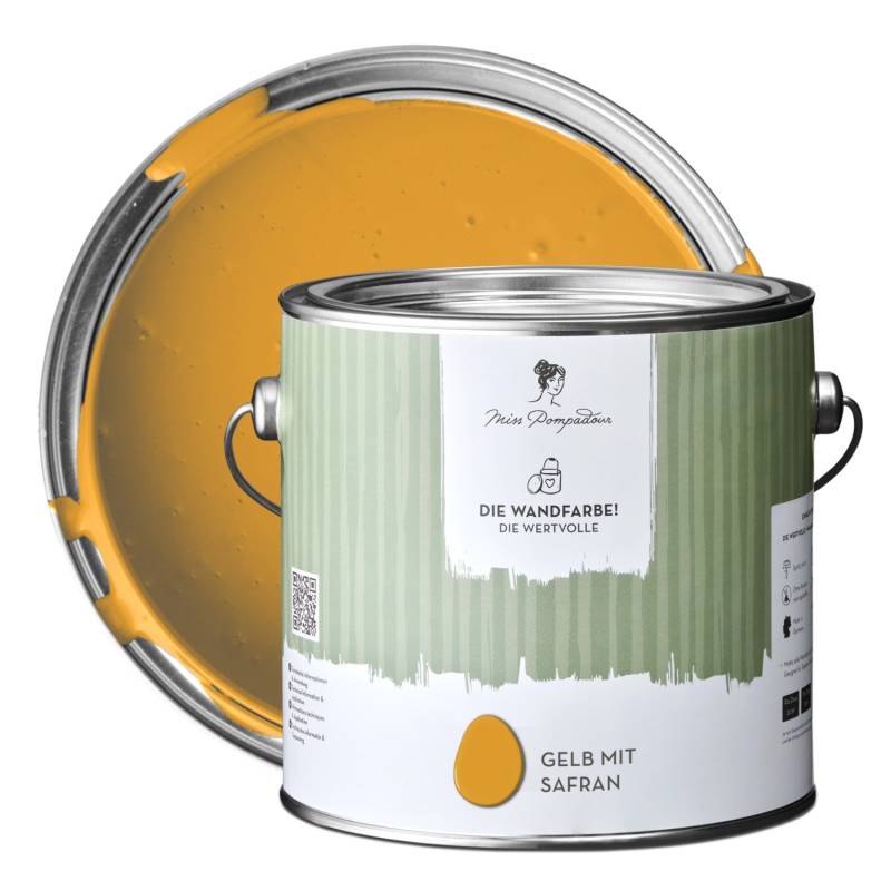 MissPompadour Extramatte Wandfarbe Gelb mit Safran 2,5L Hochdeckend Spritzfrei von MissPompadour