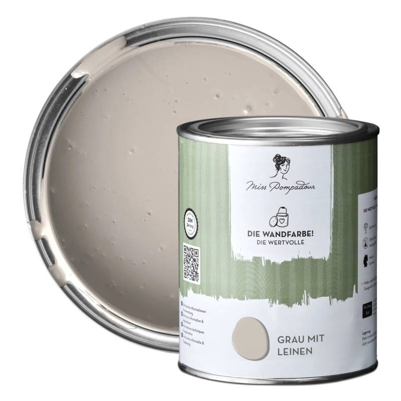 MissPompadour Extramatte Wandfarbe Grau mit Leinen 1L Hochdeckend Spritzfrei von MissPompadour
