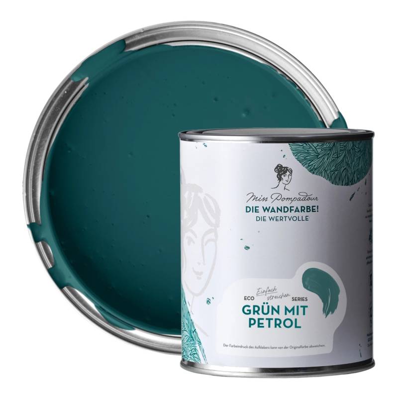 MissPompadour Extramatte Wandfarbe Grün mit Petrol 1L Hochdeckend Spritzfrei von MissPompadour