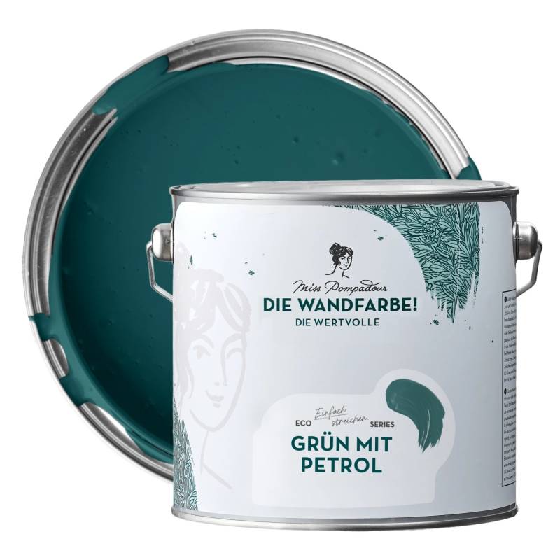 MissPompadour Extramatte Wandfarbe Grün mit Petrol 2,5L Hochdeckend Spritzfrei von MissPompadour