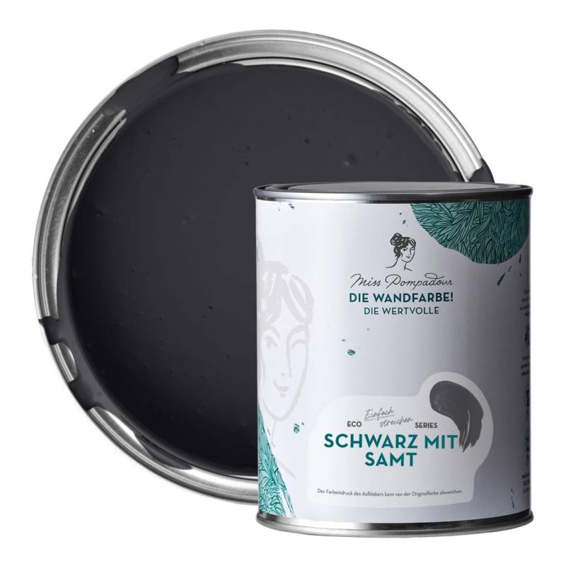 MissPompadour Extramatte Wandfarbe Schwarz mit Samt 1L Hochdeckend Spritzfrei von MissPompadour