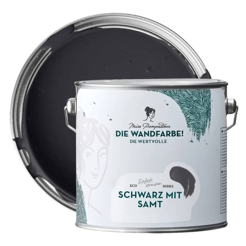 MissPompadour Extramatte Wandfarbe Schwarz mit Samt 2,5L Hochdeckend Spritzfrei von MissPompadour