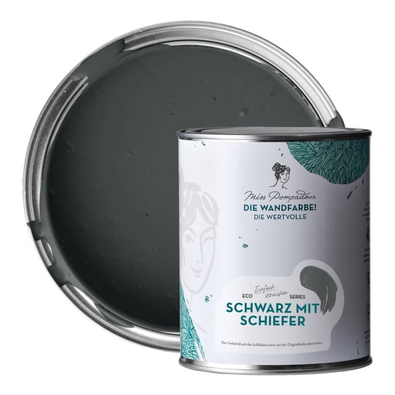 MissPompadour Extramatte Wandfarbe Schwarz mit Schiefer 1L Hochdeckend Spritzfrei von MissPompadour