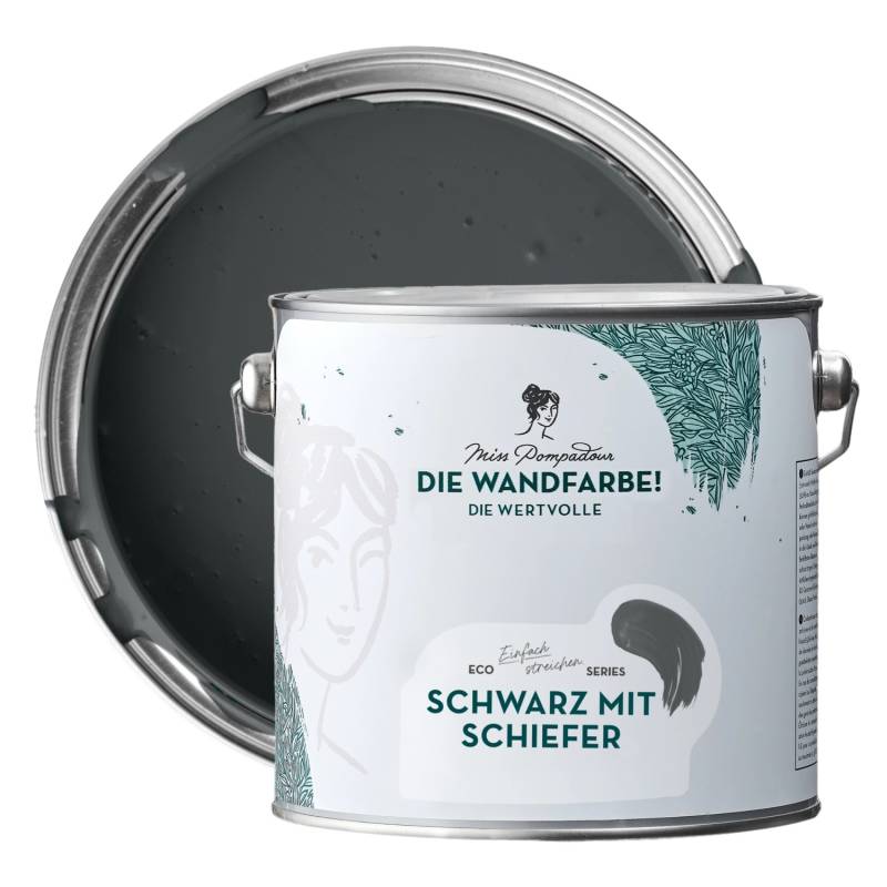 MissPompadour Extramatte Wandfarbe Schwarz mit Schiefer 2,5L Hochdeckend Spritzfrei von MissPompadour