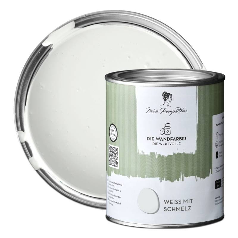 MissPompadour Extramatte Wandfarbe Weiß mit Schmelz 1L Hochdeckend Spritzfrei von MissPompadour