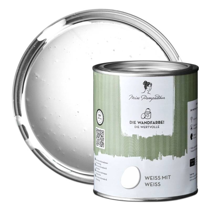 MissPompadour Extramatte Wandfarbe Weiß mit Weiß 1L Hochdeckend Spritzfrei von MissPompadour