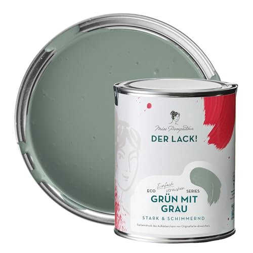 MissPompadour seidenmatte Holzfarbe Innen & Außen 1L Grün mit Grau, Möbelfarbe ohne Schleifen - Farbe für Holz, Metall, Kunststoff - Holzlack, Möbellack schnelltrocknend mit hoher Deckkraft von MissPompadour