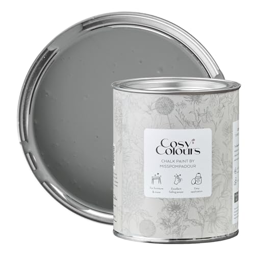 MissPompadour Kreidefarbe für Möbel grau 750ml, Calm Grey - Holzfarbe, Holzlack matt innen - Möbellack, Möbelfarbe ohne Schleifen - Kreidefarbe für Holz - CosyColours von MissPompadour