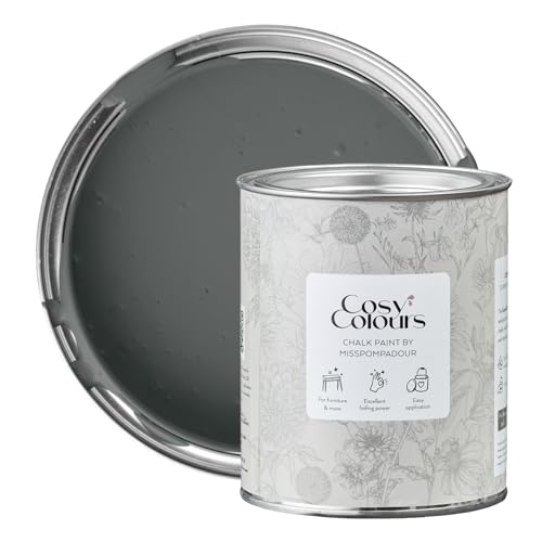 MissPompadour Kreidefarbe für Möbel grau 750ml, Comfort Grey - Holzfarbe, Holzlack matt innen - Möbellack, Möbelfarbe ohne Schleifen - Kreidefarbe für Holz - CosyColours von MissPompadour