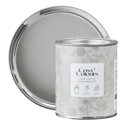 MissPompadour Kreidefarbe für Möbel grau 750ml, Quiet Moments Grey - Holzfarbe, Holzlack matt innen - Möbellack, Möbelfarbe ohne Schleifen - Kreidefarbe für Holz - CosyColours von MissPompadour