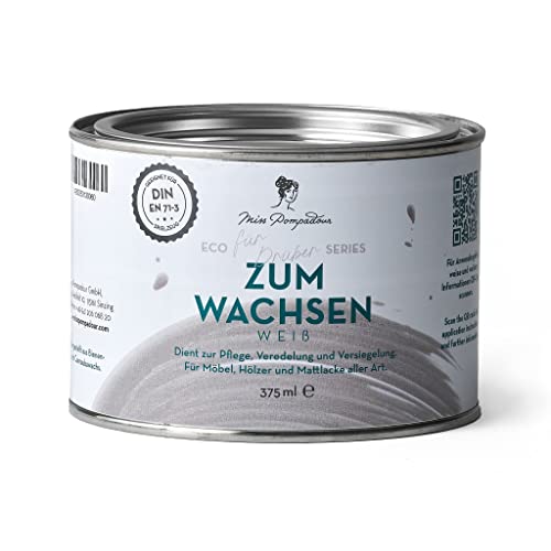 MissPompadour Wachs weiß für Möbel 375ml - Holzwachs, Möbelwachs Innen - Holzpflege, Möbelpolitur aus Bienenwachs & Carnaubawachs - Versiegelung für Kreidefarbe für Möbel - Made in Germany von MissPompadour