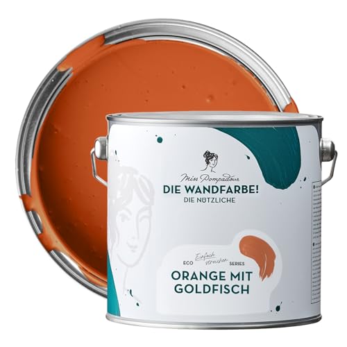 MissPompadour abwaschbare Wandfarbe Orange mit Goldfisch 2,5L - hohe Deckkraft & Ergiebigkeit - matte, scheuerbeständige Innenfarbe - geruchsarm, wasserbasiert, atmungsaktiv - Die Nützliche von MissPompadour