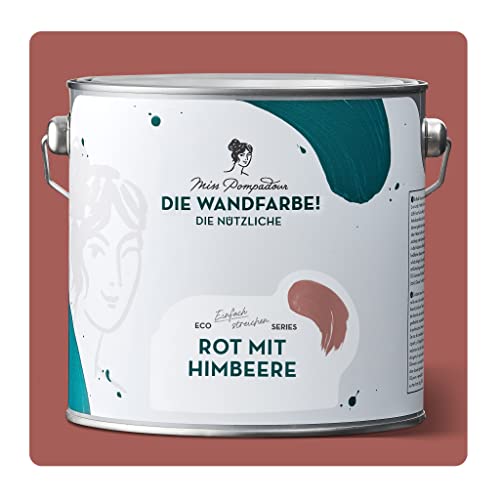 MissPompadour abwaschbare Wandfarbe Rot mit Himbeere 2,5L - hohe Deckkraft & Ergiebigkeit - matte, scheuerbeständige Innenfarbe - geruchsarm, wasserbasiert, atmungsaktiv - Die Nützliche von MissPompadour