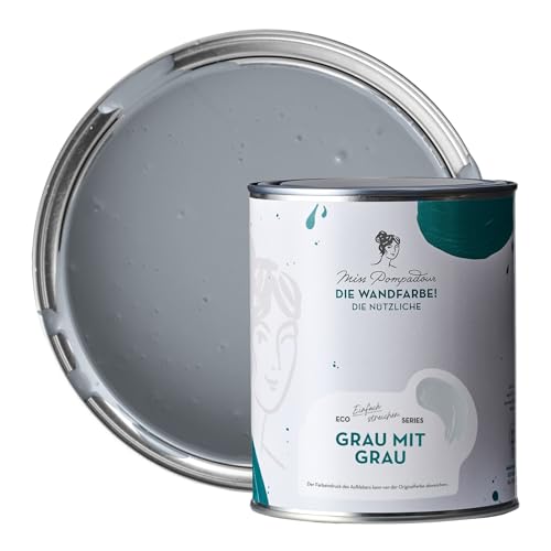 MissPompadour abwaschbare Wandfarbe Grau mit Grau 1L - hohe Deckkraft & Ergiebigkeit - matte, scheuerbeständige Innenfarbe - geruchsarm, wasserbasiert, atmungsaktiv - Die Nützliche von MissPompadour