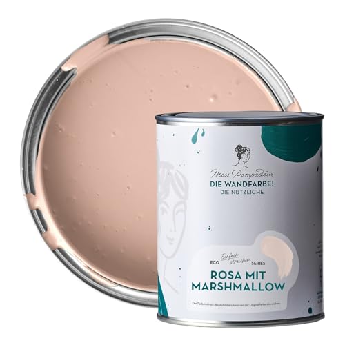 MissPompadour abwaschbare Wandfarbe Rosa mit Marshmallow 1L - hohe Deckkraft & Ergiebigkeit - matte, scheuerbeständige Innenfarbe - geruchsarm, wasserbasiert, atmungsaktiv - Die Nützliche von MissPompadour