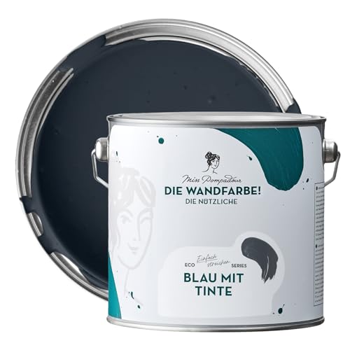 MissPompadour abwaschbare Wandfarbe Blau mit Tinte 2,5L - hohe Deckkraft & Ergiebigkeit - matte, scheuerbeständige Innenfarbe - geruchsarm, wasserbasiert, atmungsaktiv - Die Nützliche von MissPompadour