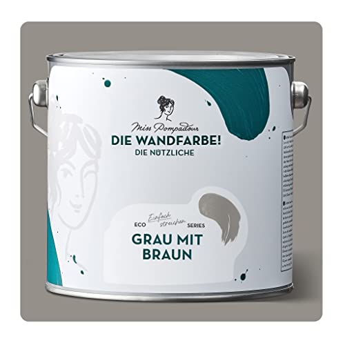 MissPompadour abwaschbare Wandfarbe Grau mit Braun 2,5L - hohe Deckkraft & Ergiebigkeit - matte, scheuerbeständige Innenfarbe - geruchsarm, wasserbasiert, atmungsaktiv - Die Nützliche von MissPompadour