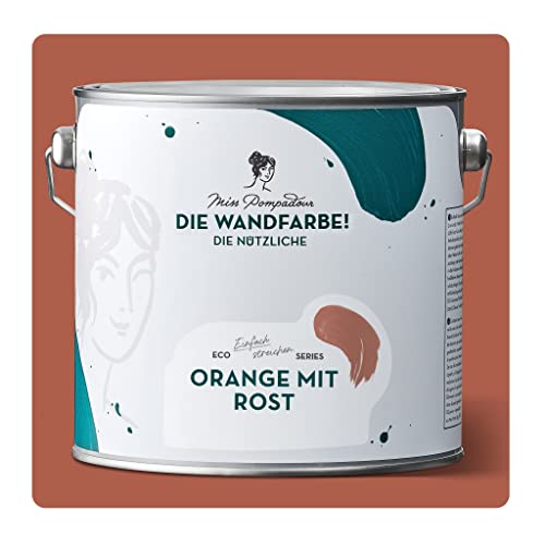 MissPompadour abwaschbare Wandfarbe Orange mit Rost 2,5L - hohe Deckkraft & Ergiebigkeit - matte, scheuerbeständige Innenfarbe - geruchsarm, wasserbasiert, atmungsaktiv - Die Nützliche von MissPompadour