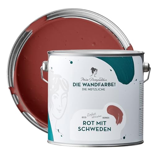 MissPompadour abwaschbare Wandfarbe Rot mit Schweden 2,5L - hohe Deckkraft & Ergiebigkeit - matte, scheuerbeständige Innenfarbe - geruchsarm, wasserbasiert, atmungsaktiv - Die Nützliche von MissPompadour