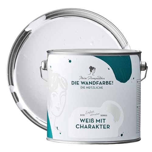 MissPompadour abwaschbare Wandfarbe Weiß mit Charakter 2,5L - hohe Deckkraft & Ergiebigkeit - matte, scheuerbeständige Innenfarbe - geruchsarm, wasserbasiert, atmungsaktiv - Die Nützliche von MissPompadour