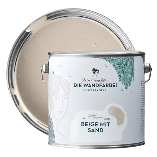 MissPompadour edelmatte Wandfarbe Beige mit Sand 2,5L - sehr hohe Deckkraft - geruchsneutrale, spritzfreie Farbe - atmungsaktive, wasserbasierte Innenfarbe/Deckenfarbe - Die Wertvolle von MissPompadour