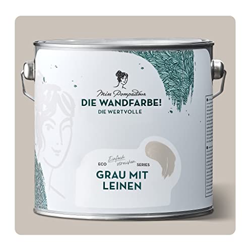 MissPompadour edelmatte Wandfarbe Grau mit Leinen 2,5L - sehr hohe Deckkraft - geruchsneutrale, spritzfreie Farbe - atmungsaktive, wasserbasierte Innenfarbe/Deckenfarbe - Die Wertvolle von MissPompadour