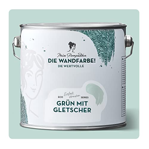 MissPompadour edelmatte Wandfarbe Grün mit Gletscher 2,5L - sehr hohe Deckkraft - geruchsneutrale, spritzfreie Farbe - atmungsaktive, wasserbasierte Innenfarbe/Deckenfarbe - Die Wertvolle von MissPompadour