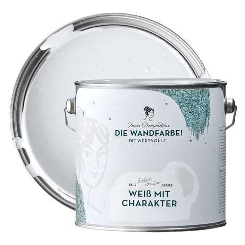 MissPompadour edelmatte Wandfarbe Weiß mit Charakter 2,5L - sehr hohe Deckkraft - geruchsneutrale, spritzfreie Farbe - atmungsaktive, wasserbasierte Innenfarbe/Deckenfarbe - Die Wertvolle von MissPompadour