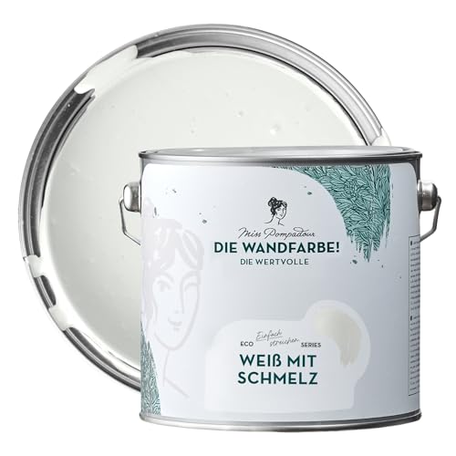 MissPompadour edelmatte Wandfarbe Weiß mit Schmelz 2,5L - sehr hohe Deckkraft - geruchsneutrale, spritzfreie Farbe - atmungsaktive, wasserbasierte Innenfarbe/Deckenfarbe - Die Wertvolle von MissPompadour