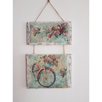 Rustikale Decoupage Holz Wand Kunst - Blumen & Fahrrad Dekor Rustikale Decoupage Holz Wand Kunst - Blumen & Fahrrad Dekor von MissRitta