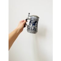 Bierkrug Blau Und Grau, West Germany, Beer Stein Mug, Gerz Bierkrug, Geschenk Für Ihn von MissVintageBox