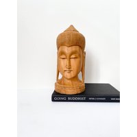 Vintage Buddha Statue Aus Holz, Büste, Buddhas Kopf Skulptur, Buddhismus von MissVintageBox