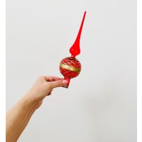 Vintage-Weihnachtsbaum-Glasspitze, Rote Glas-Baumspitze Vintage-Weihnachtsbaum-Glasspitze, Rote Glas-Baumspitze von MissVintageBox