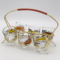 Schnapsgläser - Set Im Metallständer 1950Er Jahren, 6Er Bunte Shots Ständer, Bedruckte Schnapsgläschen Metallträger Schnapsgläser - Set Im Metallständer 1950Er Jahren, 6Er Bunte Shots Ständer, Bedruckte Schnapsgläschen Metallträger von MissVintageGermany