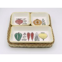 Vintage Wächtersbach Anbietschalen Set 50Er Jahre Keramik Mit Korb Tablett von MissVintageGermany