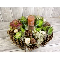 Tischdeko Sukkulenten Deko Kranz Windlicht Herbstkranz Kerze Herbstkränze Sukkulentenkranz Sukkulentenkränze Herbstwindlicht von Missbellflowerblume