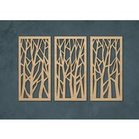 Abstrakte Bäume Großes Wanddekor Aus Holz, Dekoratives Triptychon, Wanddekoration, Holzplatten-Set, Wohnzimmerdekoration von MissingDecor