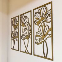 Blumen Holzwandbild/Großes Set 3 Panele Wohnzimmer Wanddeko von MissingDecor