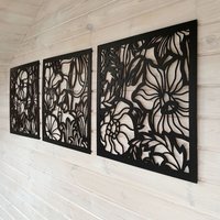 Elegante Wandkunst Aus Holz Mit Mohnblumen/Set Von 3 Paneelen Wohnzimmer Wanddeko von MissingDecor