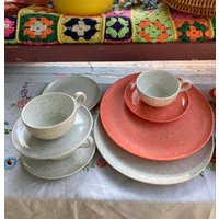 Geschirr Melmac Melamin Plastikgeschirr Picknickgeschirr Camping Summertime Bbq Orange Und Weiß von MissingHeirloom
