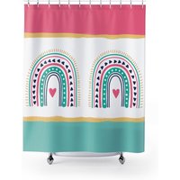 Boho Regenbogen Duschvorhang | Girly Mit Rosa Und Teal Rosa von MissionalMerch