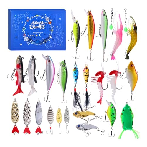 Angel Adventskalender 2024 Weihnachtskalender 24 Tage Köder Für Erwachsene Weihnachten Countdown Kalender 24 Köder Set Adventskalender Für Fischers Angelköder Angler Geschenk von Missmisq