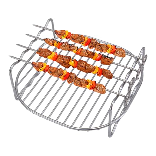Heißluftfritteuse Gestell Mit Spießen Edelstahl Air Fryer Rack Gitter Für Heißluftfritteuse Grillrost Luftfritteusenständer Mit 3 Spießen Mehrzweck Heißluftfritteusen Gestell Mit Spießen von Missmisq