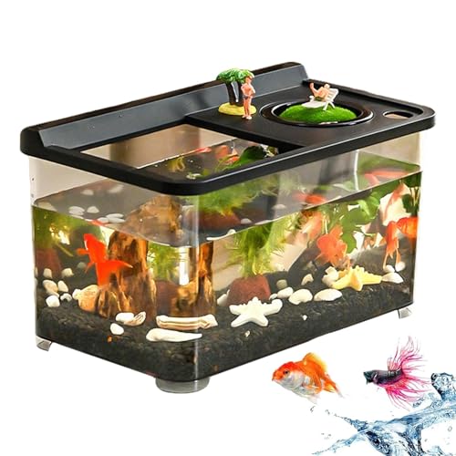 Missmisq Betta Aquarium 3 Farbbeleuchtung - Landschaftsgestaltung Tank | 360° Aquarium mit hoher Transparenz für Tisch Arbeitsplatz Schlafzimmer Zuhause Wohnzimmer Eingangsbereich von Missmisq