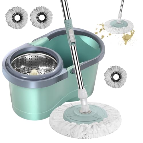 Wischmopp Und Eimer Set Putzeimer Mit Wischmop Und Mikrofaser Pads Bodenwischer Set Edelstahl Teleskopstiel Wischmopp Und Putzeimer Set Mit Fuß Für Marmorboden, Fliesen Laminat von Missmisq