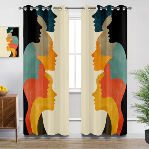 Mistela Abstrakt Verdunklungsvorhänge Silhouette Retro Pop Art Blickdichte Vorhänge mit Ösen, Schlafzimmer Wohnzimmer Gardinen- 2er Set - H160 x B132cm, Beige Orange Schwarz Mistela Abstrakt Verdunklungsvorhänge Silhouette Retro Pop Art Blickdichte Vorhänge mit Ösen, Schlafzimmer Wohnzimmer Gardinen- 2er Set - H160 x B132cm, Beige Orange Schwarz von Mistela