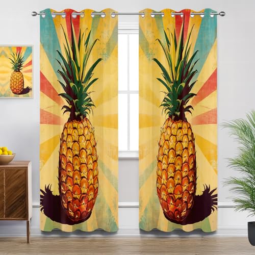 Mistela Ananas Verdunklungsvorhänge Retro Tropische Früchte Vintage Blickdichte Vorhänge mit Ösen, Schlafzimmer Wohnzimmer Gardinen- 2er Set - H160 x B132cm, Orange Grün Mistela Ananas Verdunklungsvorhänge Retro Tropische Früchte Vintage Blickdichte Vorhänge mit Ösen, Schlafzimmer Wohnzimmer Gardinen- 2er Set - H160 x B132cm, Orange Grün von Mistela