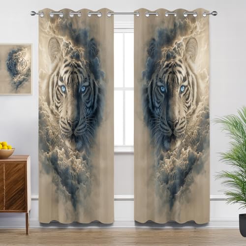Mistela Blickdichte Gardinen Tiger - Verdunkelungsvorhang Wildtier Waldtier Vorhang mit Ösen für Schlafzimmer Wohnzimmer Kinderzimmer - 2er Set - H175 x B140cm Mistela Blickdichte Gardinen Tiger - Verdunkelungsvorhang Wildtier Waldtier Vorhang mit Ösen für Schlafzimmer Wohnzimmer Kinderzimmer - 2er Set - H175 x B140cm von Mistela