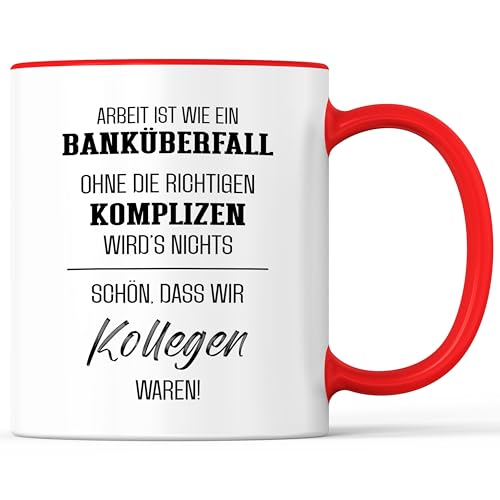 Kaffeebecher mit Spruch Schön, dass wir Kollegen waren Abschied Verabschiedung - lustiges Geschenk - Kaffeetasse als Geschenkidee - Becher bzw. Tasse 330ml - Weiß-Rot von Mister Merchandise